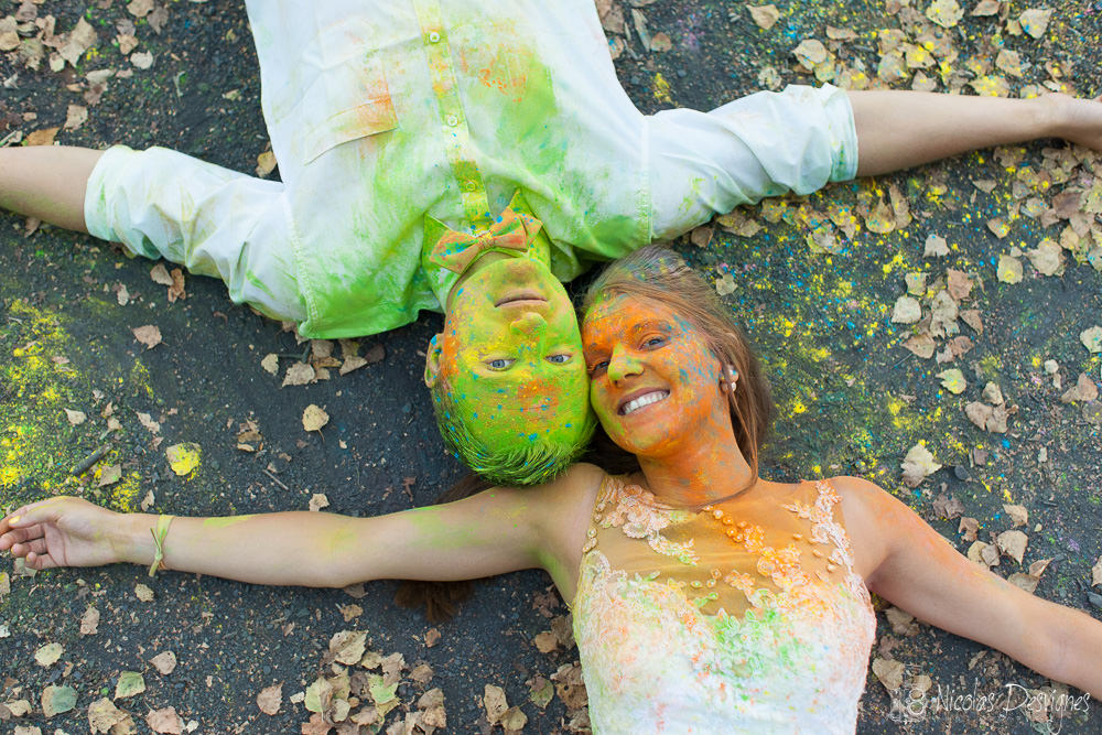 holi TTD Nicolas Desvignes trash the dress robe de mariée colorée