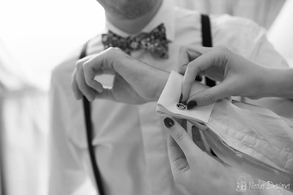Mariage à la Gentilhommière d'Artres 5 noeux pap et boutons de manchette